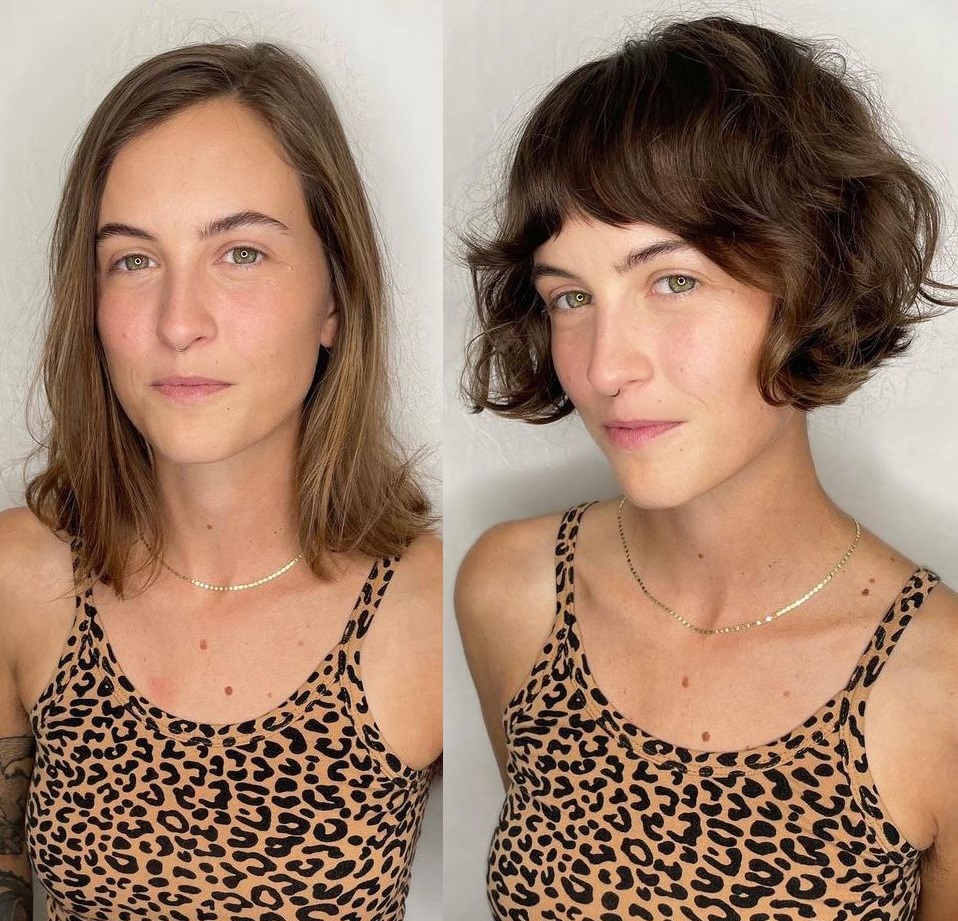 Short Curled Bob with Baby Bangs