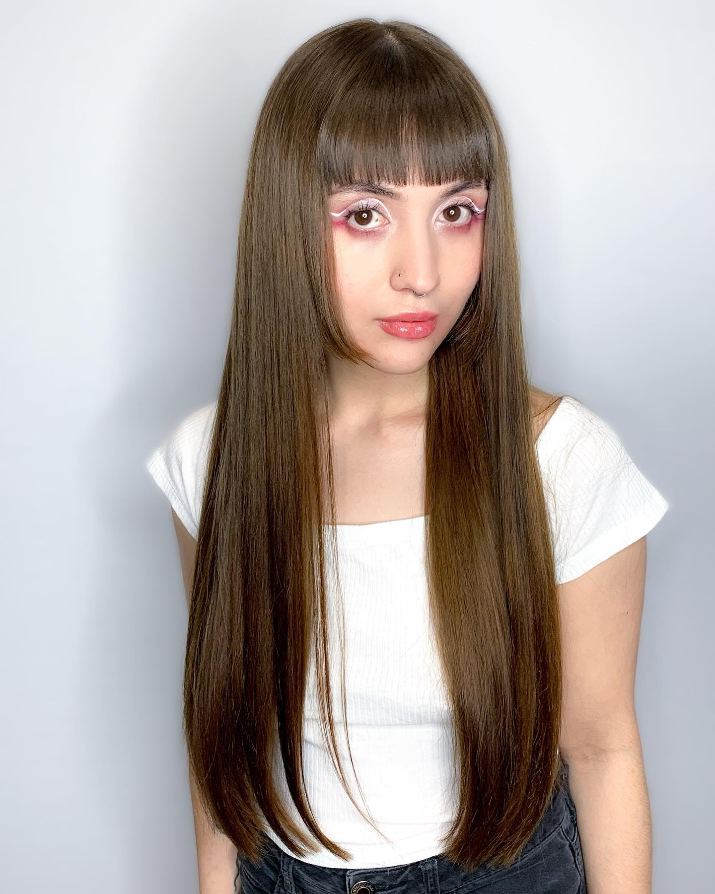 Straight Waist-Length Hair with Bangs